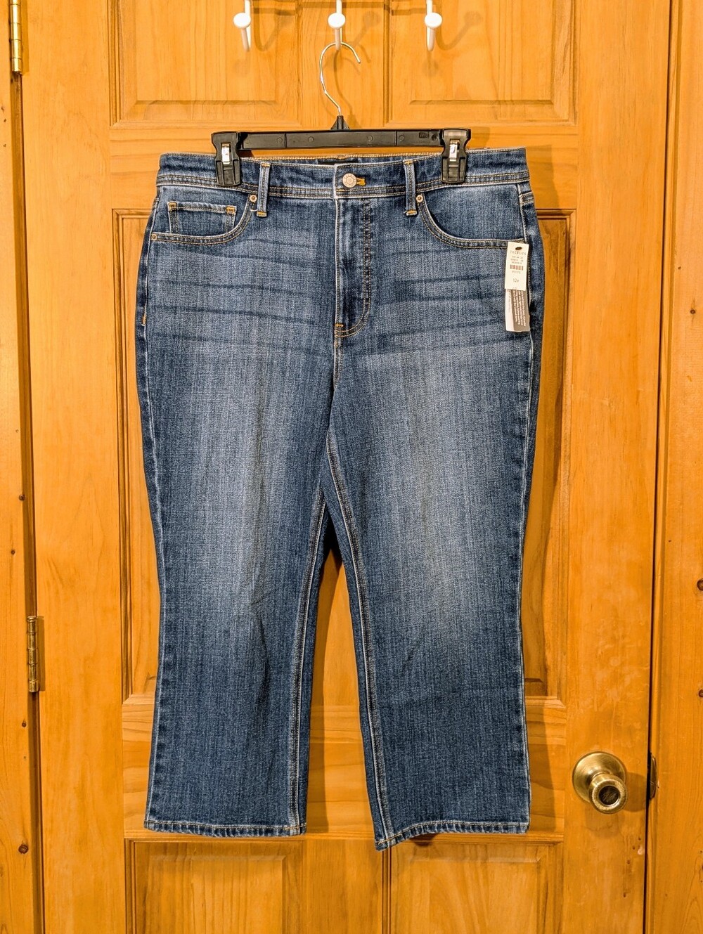NWT Talbots Demi Boot Crop Jeans 12P Maria Wash Blue Denim High Waist Slimming